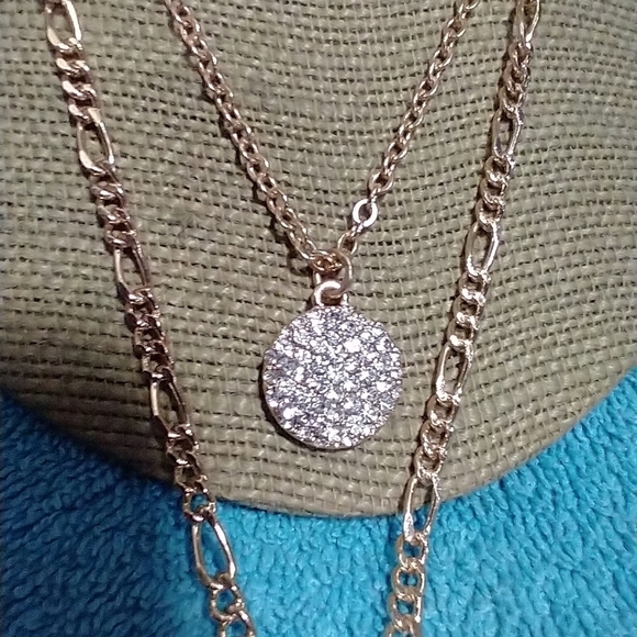 Goldtone Dillard's double layer crystal chain necklace - Picture 5 of 7